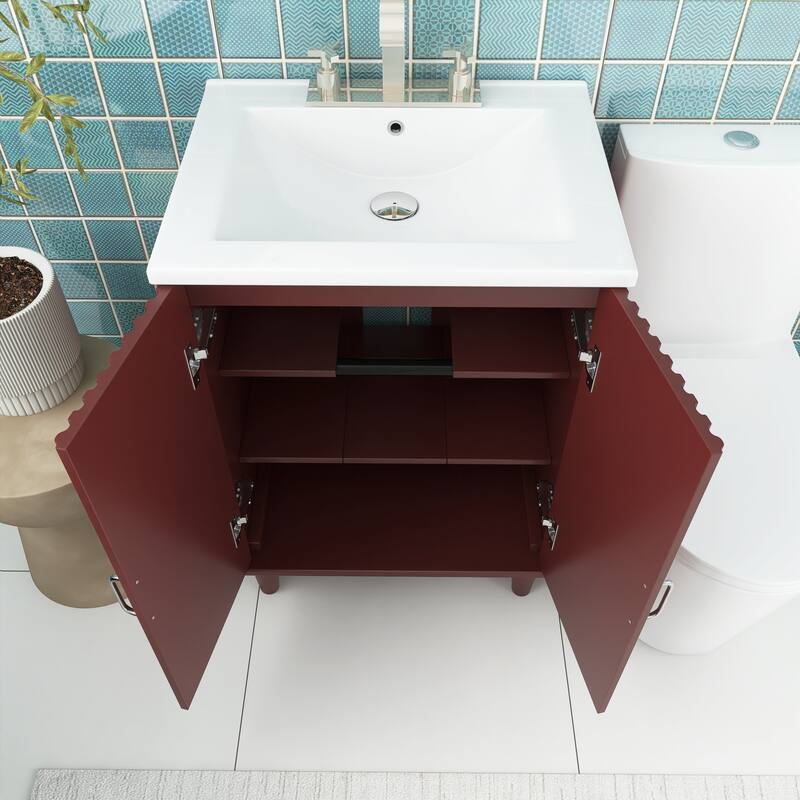 24" Freestanding Solid Wood and MDF Bathroom Vanity Set with Two Doors